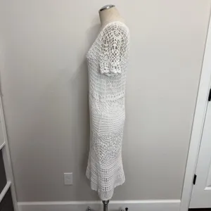 Vtg Y2K Fever M Medium Dress Crochet Open‎ Knit Sheer Lined Romantic Beachy Boho thumbnail 6