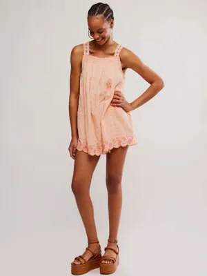 Free People Latecia Embroidered Cotton Mini Dress in Spring Melon XL thumbnail 4