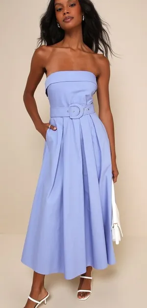 LULUS Trendsetting Choice Periwinkle Strapless Midi Dress - NO BELT thumbnail 1