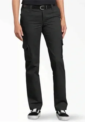 NWT Dickies Women's Stretch Cargo Pants Black Relaxed Fit Straight Leg Sz 16R thumbnail 1
