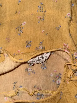 Pink Rose Yellow Floral Spaghetti Strap Tiered Mini Dress‎ thumbnail 4