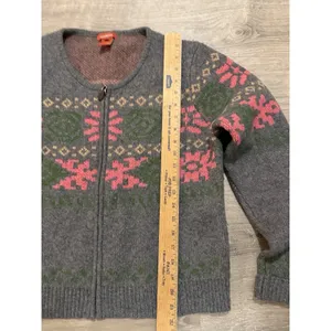 SUNDANCE L wool Blend‎ Cardigan Zip Front Gray Pink Round Neck thumbnail 5