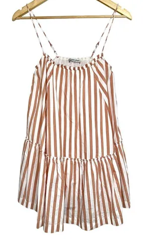 Abercrombie & Fitch White Tan Striped Tiered Sleeveless Mini Dress Womens Size S thumbnail 1