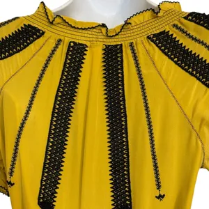 ANTHROPOLOGIE‎ FLOREAT Inky Quills Mustard Yellow Embroidered Silk Mini Dress 0 thumbnail 7
