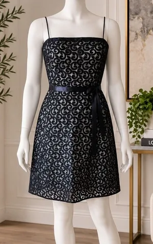 White House Black Market Black Lace Overlay Cocktail Dress LBD Size 10 thumbnail 1
