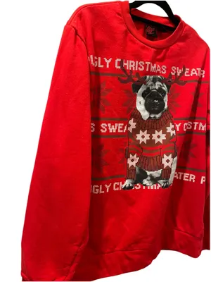 Mad Engine Men Medium Pug Ugly Christmas Sweater Crewneck Sweatshirt Red Dog Med thumbnail 4