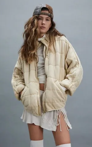 Free People Dolman Quilted Knit Jacket Cream Medium thumbnail 1