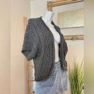 Coldwater Creek Open Drape Cardigan Cable Knit Sweater Gray Size S (8) thumbnail 2