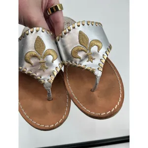 Jack Rogers mixed metallic gold silver fleur de lis flip flop thong sandals sz 6 thumbnail 6
