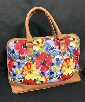 Bueno Floral Dome Satchel Handbag with Tan Trim & Red Interior thumbnail 1