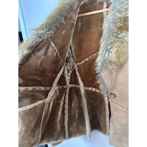 Winlit Leather Faux Fur Jacket Women L Brown Penny Lane indie Y2K Patchwork VTG thumbnail 4