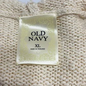 Vtg Old Navy Cable Knit Sweater Zip Up Faux Fur Collar Cream Beige Y2K XL thumbnail 6