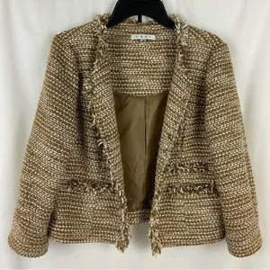 CAbi Tan Metallic Phoebe Tweed Boucle Frayed Edge Blazer Jacket Size Medium thumbnail 4
