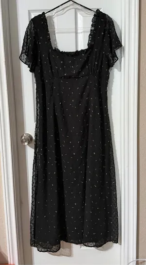 Lulus Black Floral Midi Dress - XL thumbnail 1
