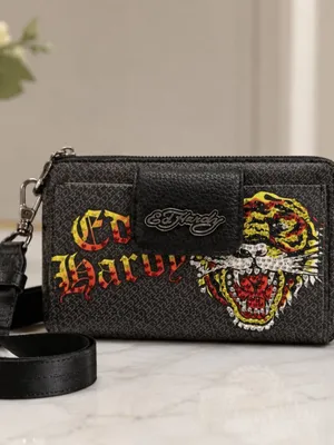 Ed Hardy Tiger Rhinestone Wallet Crossbody Wristlet Black NWT thumbnail 4