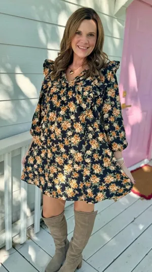 Floral V-Neck Ruffle Dress in Size Small thumbnail 1