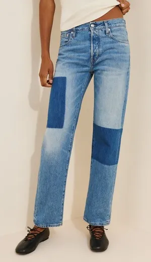 Madewell Women Cotton Shadow Patch Dean Easy Jeans 29" Blue Straight Leg Denim thumbnail 1