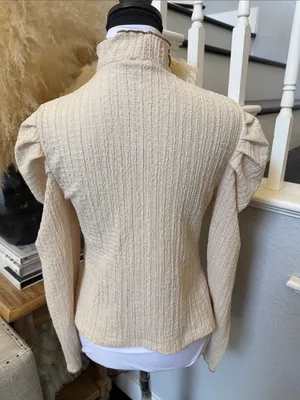 FREE PEOPLE Ela Mock Neck Puff Sleeve Blouse Beige Size Small thumbnail 5