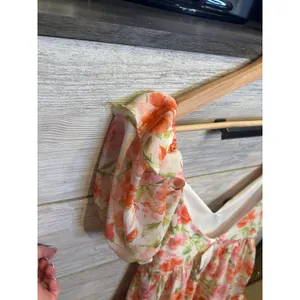 MOD On Trend Pure Elfin Rosie Puff Sleeve Floral Mini Dress Orange Pink Small thumbnail 6