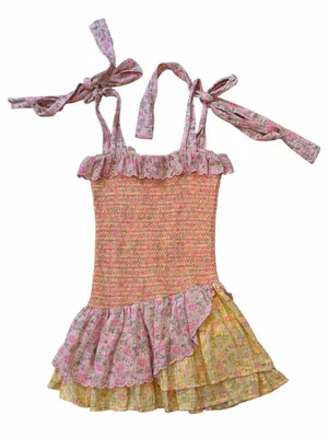 LoveShackFancy Aya Smocked Ruffled Sundress in Chateau Rose thumbnail 5