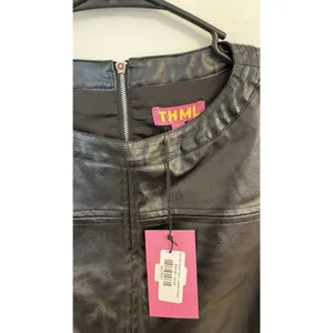 NWT THML MSRP $98 Wynne Black Faux Leather Vegan‎ Short Sleeve Short Dress S thumbnail 3