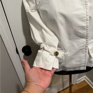 Banana Republic White Trench Jacket Wide Collar Roll Tab Sleeves Chic Coat thumbnail 5