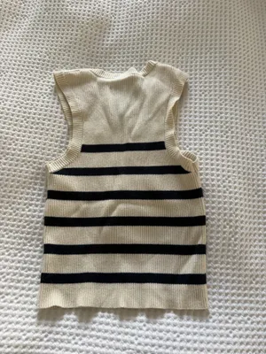 Bobbles & Lace Cream and Navy Striped Top thumbnail 2