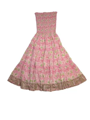 NWT Bell Alicia Bell Strapless Maxi in Pink Blockprint Silk-Cotton Dress S thumbnail 3