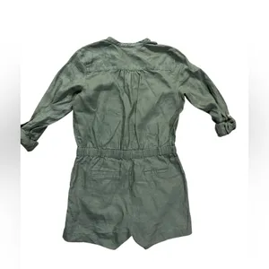 Cynthia Rowley 100% Linen Utility Romper Minimalist‎ Lagenlook Army Green Sz M thumbnail 2