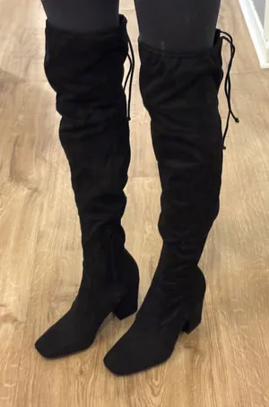 Black Thigh High Boots Size 8 thumbnail 1