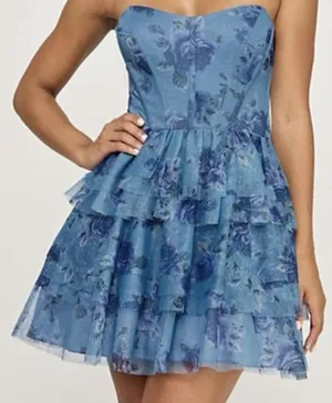 SENI & CADE Women's Fit & Flare blue Floral Corset Dress Size Medium thumbnail 1