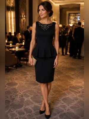 Eliza J Black Peplum Y2K 2010 Dress Size 2 Embellished rhinestone neck LBD thumbnail 3