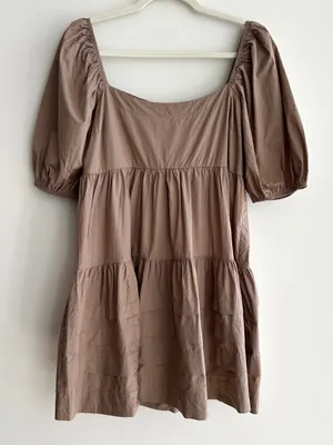 American Eagle Outfitters Brown Mini Puff Sleeve Dress, Size Medium, NWT thumbnail 4