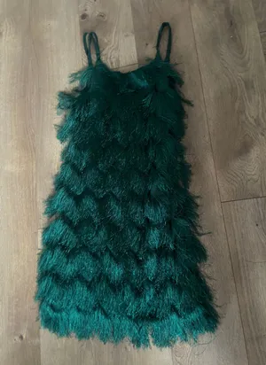 ASOS True Decadence Forest Green Tassel Tiered Dress thumbnail 1