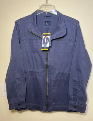 GAP‎ Women's Field Jacket Medium Midnight Blue Full Zip Utility NWT $108 Flaw thumbnail 1