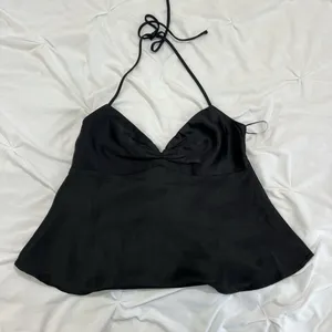 Princess Polly Black halter top with adjustable straps thumbnail 1