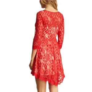 FREE PEOPLE Women’s Red Floral Lace handkerchief hem cocktail dress 8 thumbnail 2