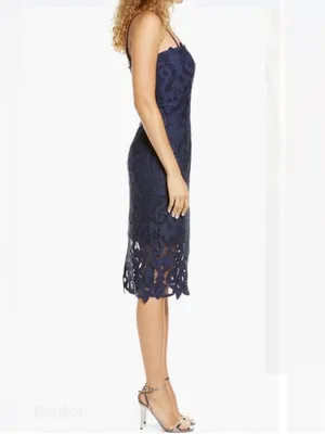 Bardot Women’s Lina Navy Lace Column Shift Square Neck Midi Dress Size 2 NWT thumbnail 10