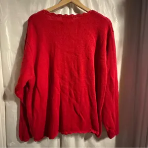 Vtg Basic Editions‎ Christmas Sweater Womans 1X Red Holiday Cardinal Patch 90s thumbnail 2