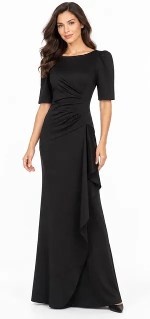 Xscape - ruffle puff-sleeve evening gown thumbnail 1