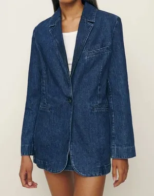 Reformation Elsa Relaxed Denim Blazer Owens Wash Blue Size XS thumbnail 1