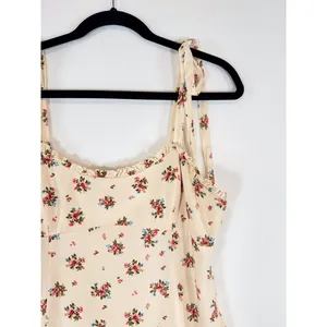 ZARA Womens Dress Beige Maxi Floral Ditsy Tank Smocked Linen Slit A Line Large thumbnail 7