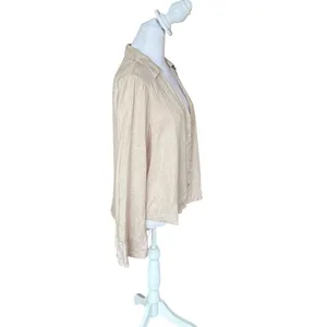 ZARA Linen Blouse Flared Bell Sleeves Button Up V Neck Beige Womens Small thumbnail 9