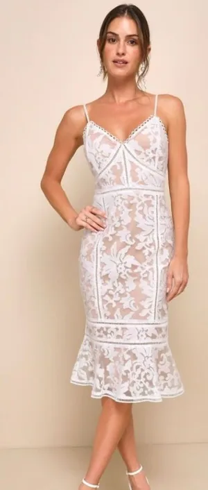 White Midi Lace Lulus Dress thumbnail 1