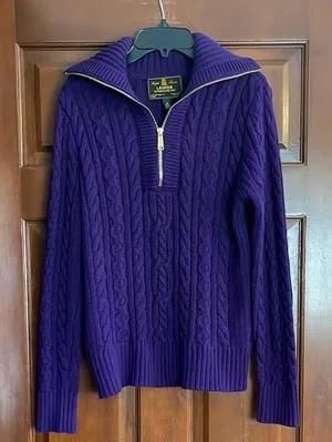 Ralph Lauren black label cotton half zip sweater, Purple Cable Knit size medium thumbnail 1