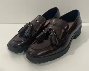 Zara Trafaluc Burgundy Patent Leather Tassel Loafers in EU 37 Women’s 7 Platform thumbnail 1