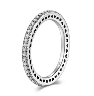 SIZE 8 925  Hearts Clear CZ Stackable Ring thumbnail 1