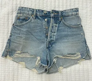 ZARA High-Waisted Shorts Denim Distressed thumbnail 1