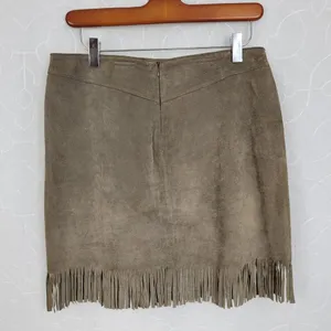 VTG Blue Asphalt Leather Fringe Mini Skirt 9 Brown Suede Rodeo Western Cowgirl thumbnail 6