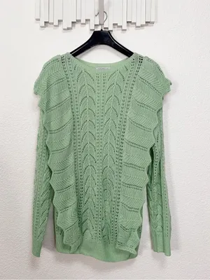 Miss Sparkling NWOT Oversized Apple Green Pointelle Ruffle Knit Sweater XL thumbnail 2